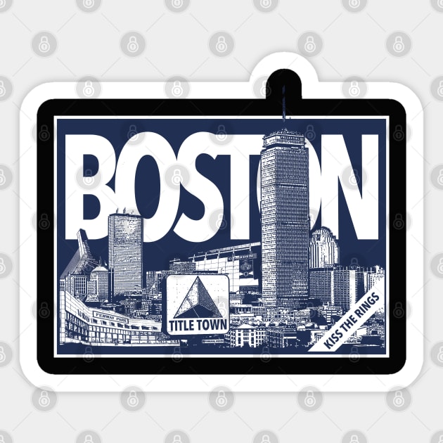 Boston Title Town Skyline Tapestry (Black) Posters and Art Prints Sticker by LikeMindedDesigns